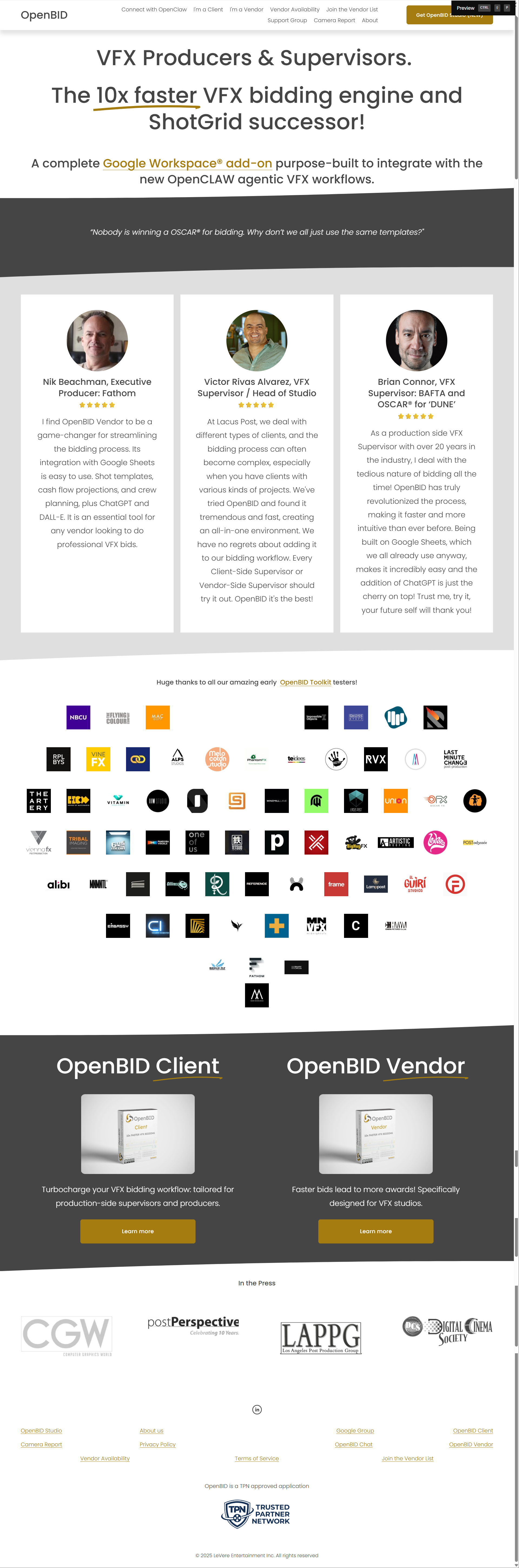 OpenBID.bid old website — generic template before rebuild