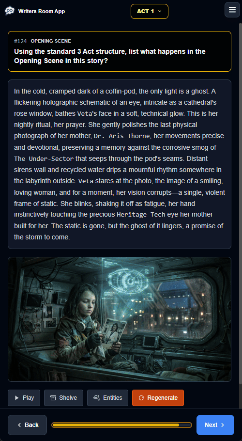 Writers' Room App — mobile interface